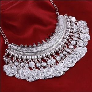 🆕 Boho Silver Toned Bib Chain Necklace W/ Coins!!